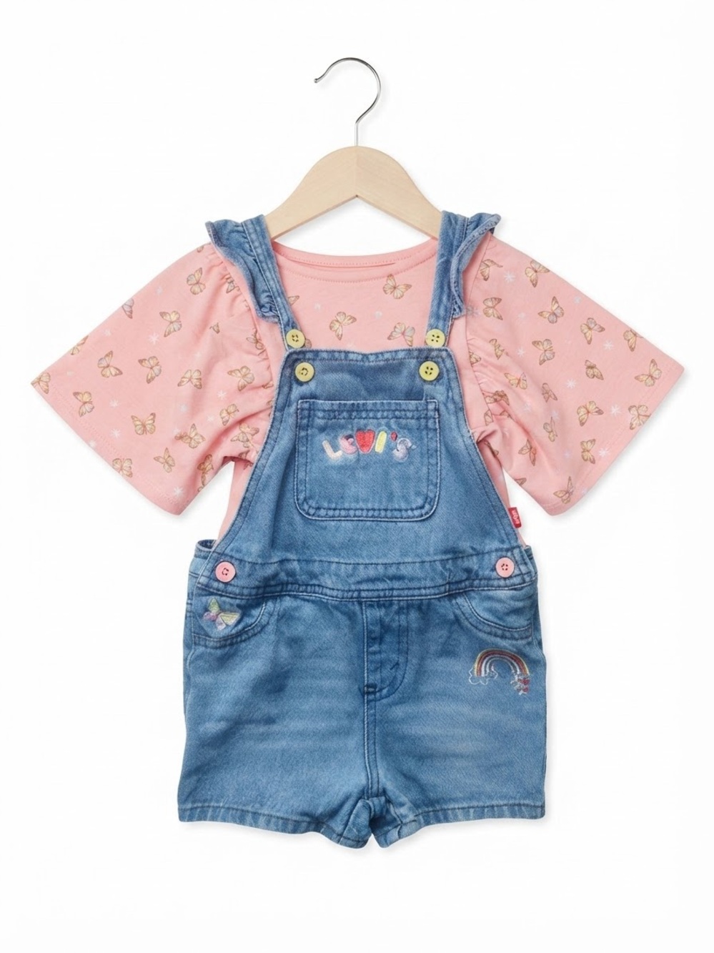 Levi's Girls Denim Overalls & Butterfly Top Set Size 2T